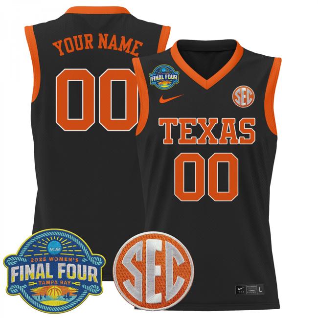 Custom Nike Texas Longhorns 2025 NCAA Women's Basketball Sec Final Four Patch Stitched Jersey Black