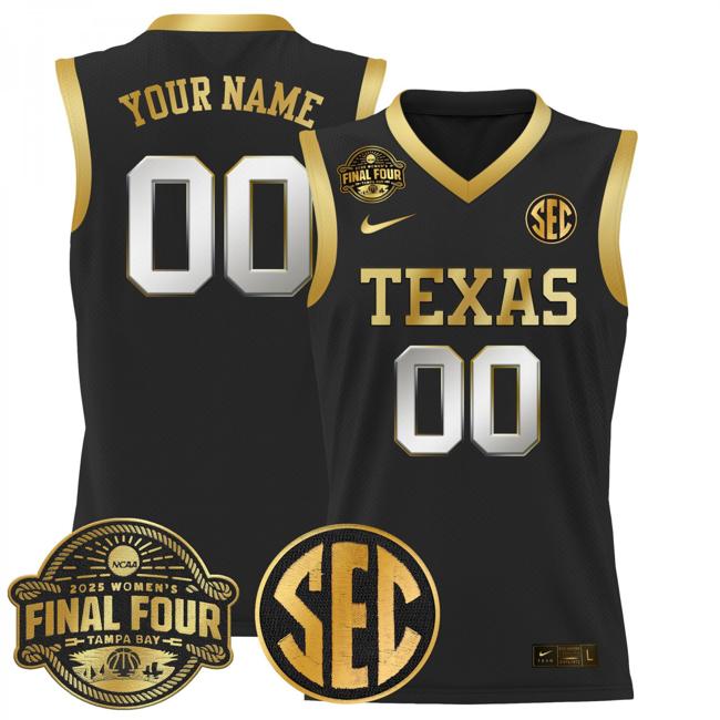 Custom Nike Texas Longhorns 2025 NCAA Women's Basketball Sec Final Four Patch Stitched Jersey Black Gold