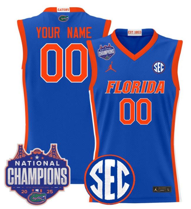 Custom Jordan Brand Florida Gators 2025 NCAA Men's Basketball National Champions Patch Stitched Royal Jersey