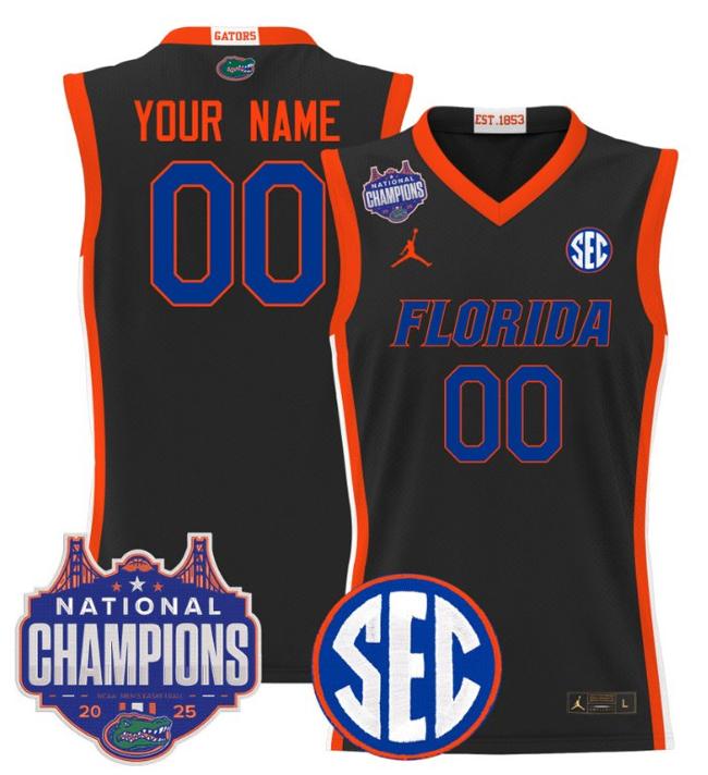 Custom Jordan Brand Florida Gators 2025 NCAA Men's Basketball National Champions Patch Stitched Black Jersey