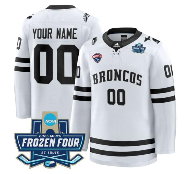 Custom adidas Western Michigan Broncos 2025 NCAA Men's Hockey Frozen Four Patch Stitched White  Jersey