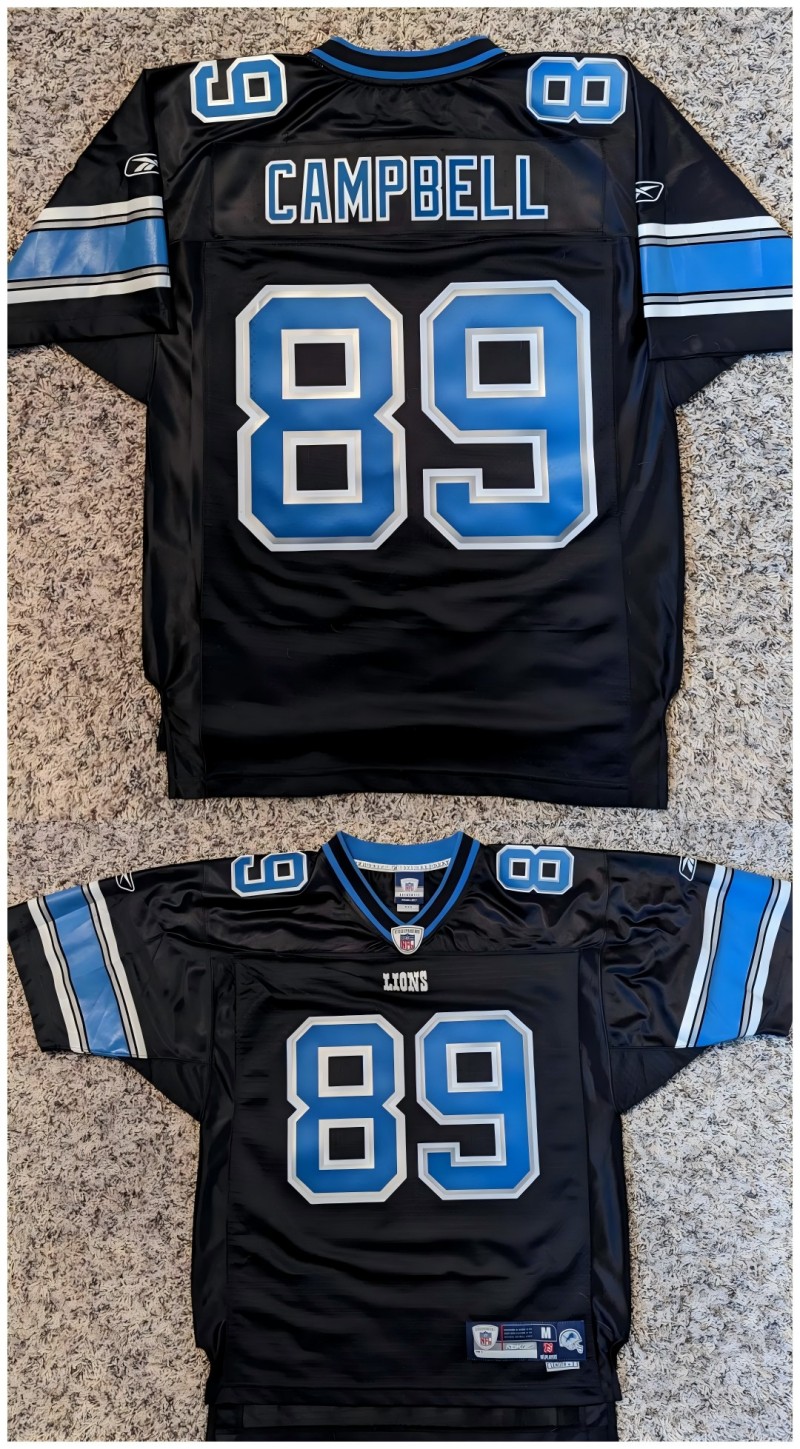 Men's Detroit Lions #89 Dan Campbell Black Retired Player Reebok NFL Throwback Stitched Jersey