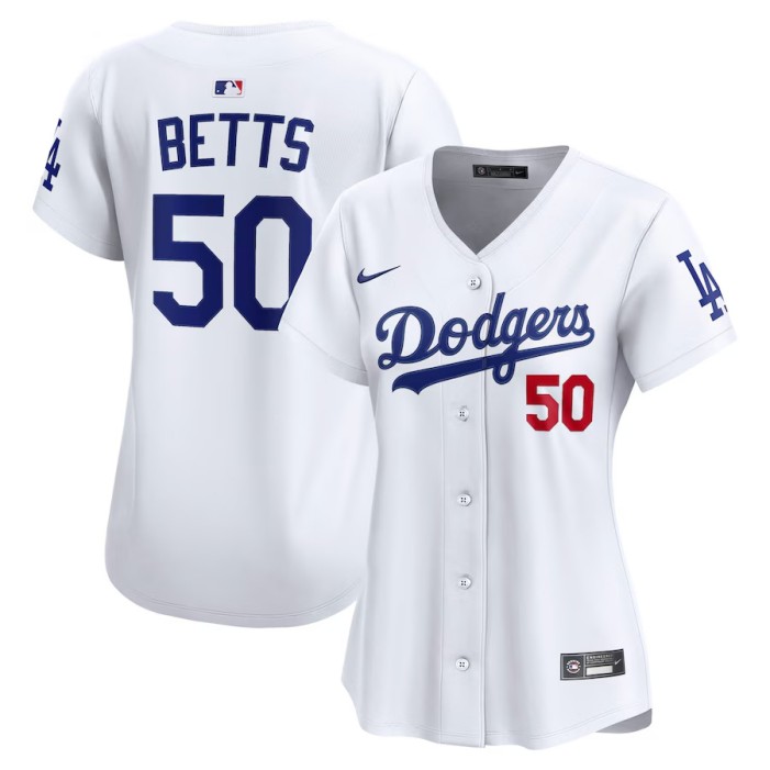 Big Size Women's Los Angeles Dodgers #50 Mookie Betts Nike White Home Limited Jersey