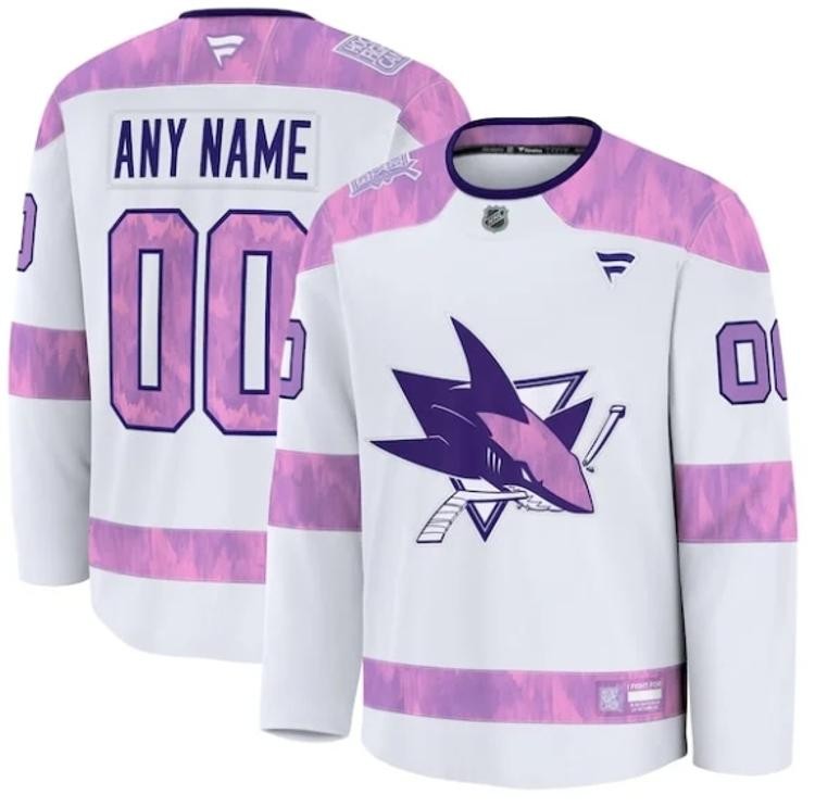 Men's San Jose Sharks Custom 2024 Hockey Fights Cancer Jersey White