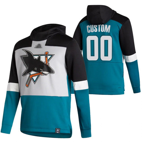 Men's San Jose Sharks adidas Custom Reverse Retro Stitched NHL Hoodie Teal Gray