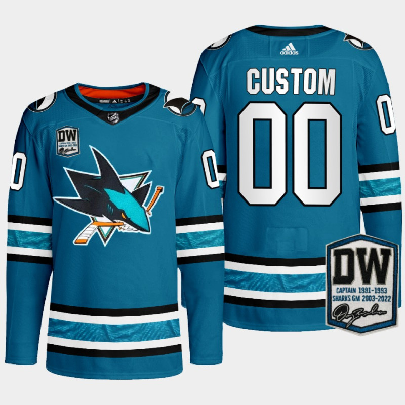 Men's San Jose Sharks adidas Custom Teal Authentic Pro D Wilson 24 patch Jersey