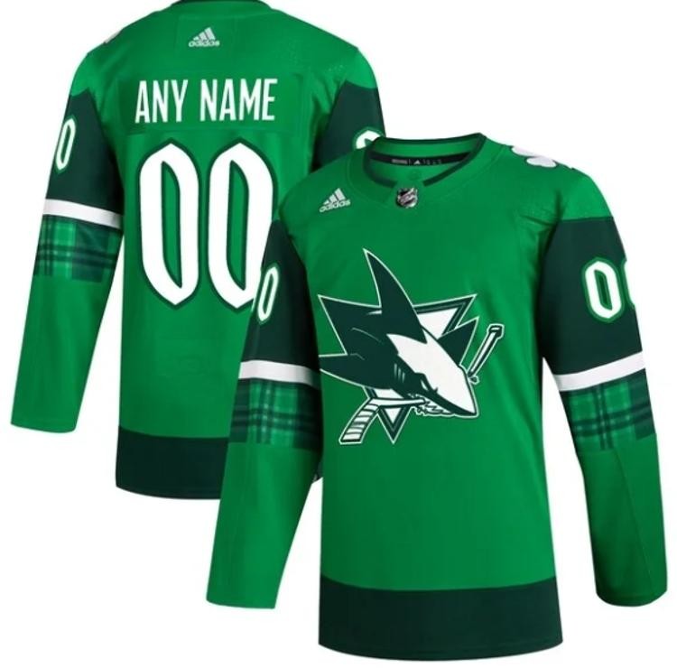 Men's San Jose Sharks adidas Custom St. Patrick's Day Jersey Kelly Green