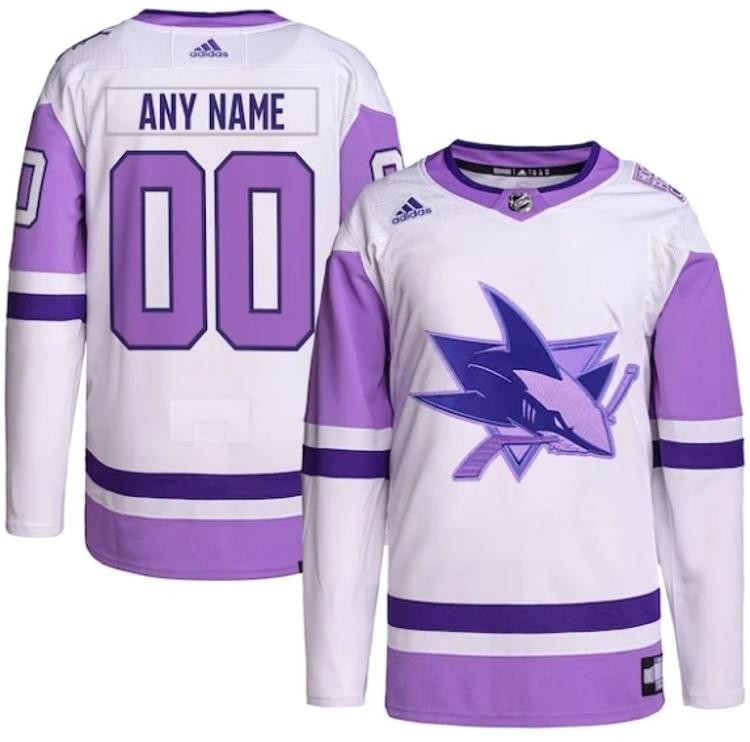 Men's San Jose Sharks adidas Custom Hockey Fights Cancer Jersey White Purple