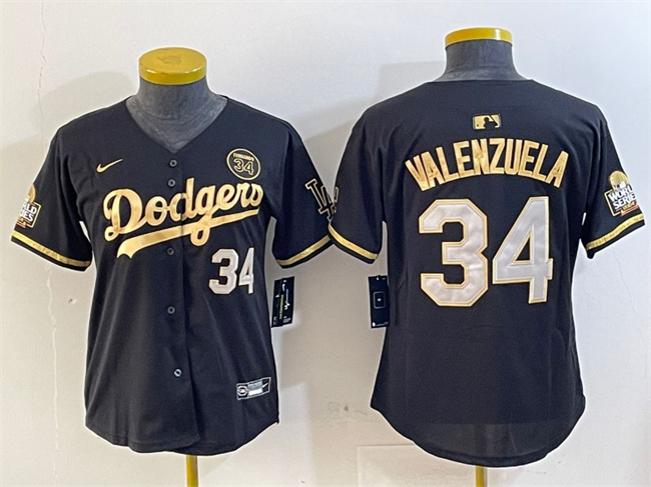 Youth Los Angeles Dodgers #34 Fernando Valenzuela Black Gold 2024 World Series With Fernando Patch Vapor Limited Stitched Baseball Jersey