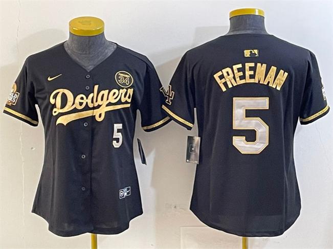 Youth Los Angeles Dodgers #5 Freddie Freeman Black Gold 2024 World Series With Fernando Patch Vapor Limited Stitched Baseball Jersey