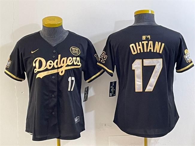 Women's Los Angeles Dodgers #17 Shohei Ohtani Black Gold 2024 World Series With Fernando Patch Vapor Limited Stitched Baseball Jersey