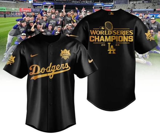 Women's Los Angeles Dodgers Black Gold 2024 World Series Champions Stitched Baseball Jersey