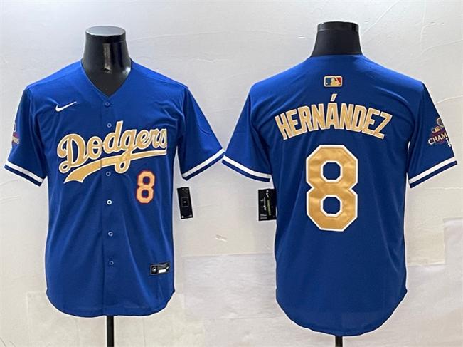 Men's Los Angeles Dodgers #8 Enrique Hernandez Royal 2024 World Series Champions 2025 Gold Collection Limited Stitched Baseball Jersey