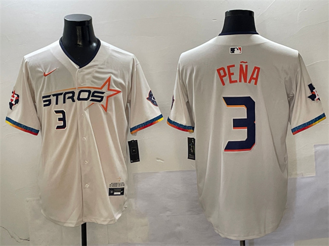 Men's Houston Astros #3 Jeremy Pena Cream 2025 City Connect With Texas Patch Limited Jersey