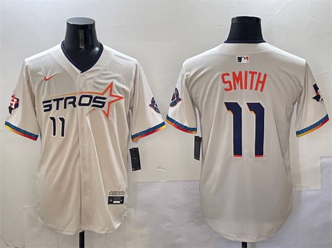 Men's Houston Astros #11 Cam Smith Cream 2025 City Connect With Texas Patch Limited Jersey