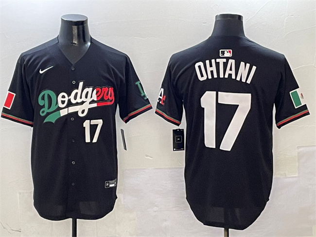 Men's Los Angeles Dodgers #17 Shohei Ohtani Black Mexico Flag Limited Stitched Jersey