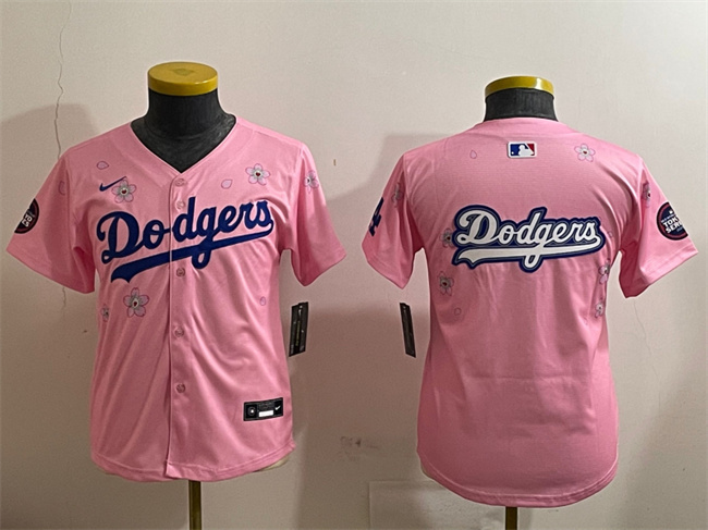 Youth Los Angeles Dodgers Team Big Logo Pink 2025 Tokyo Series Limited Jersey