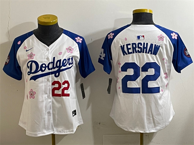 Youth Los Angeles Dodgers #22 Clayton Kershaw White Royal 2025 Tokyo Series Limited Jersey