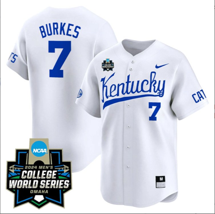 Men's Kentucky Wildcats #7 Devin Burkes 2024 College Baseball World Series Jersey White