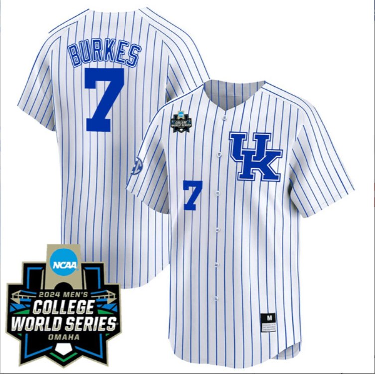 Men's Kentucky Wildcats #7 Devin Burkes 2024 College Baseball World Series Jersey Pinstripe