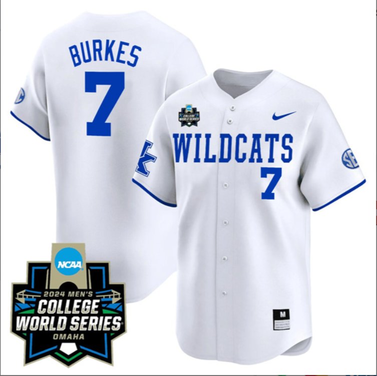 Men's Kentucky Wildcats #7 Devin Burkes 2024 College Baseball World Series Jersey Alternate White