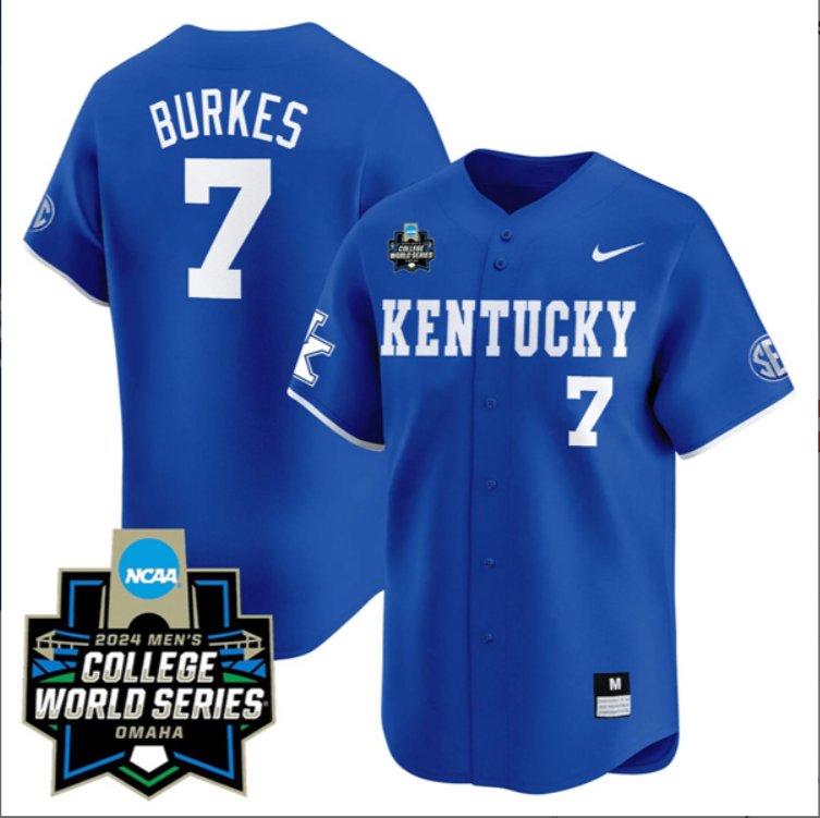Men's Kentucky Wildcats #7 Devin Burkes 2024 College Baseball World Series Jersey Blue