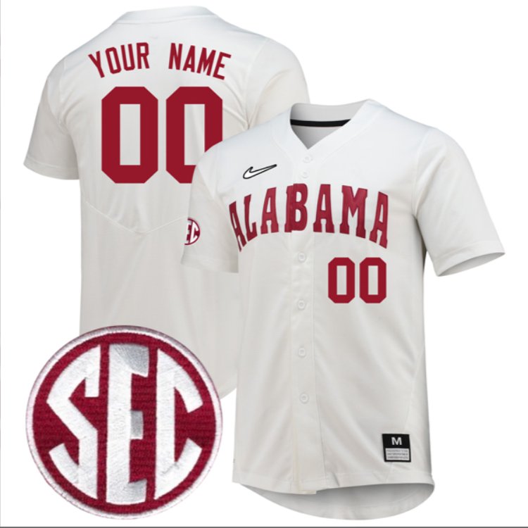 Custom Alabama Crimson Tide Baseball White Jersey Stitched SEC Patch