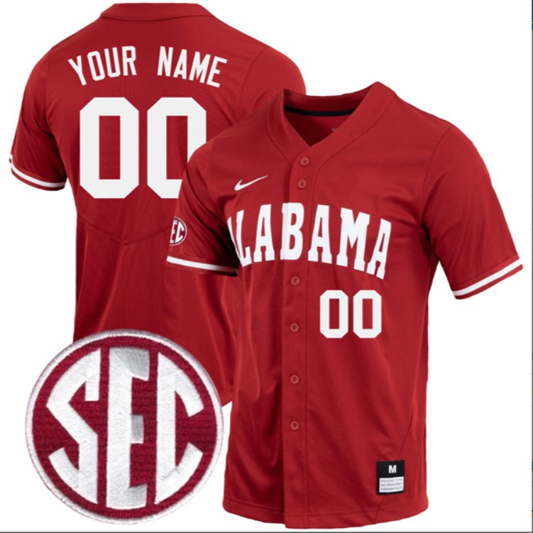Custom Alabama Crimson Tide Baseball Crimson Full Button Jersey Stitched SEC Patch