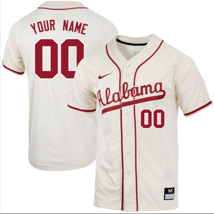 Custom Alabama Crimson Tide Baseball Natural Jersey Stitched