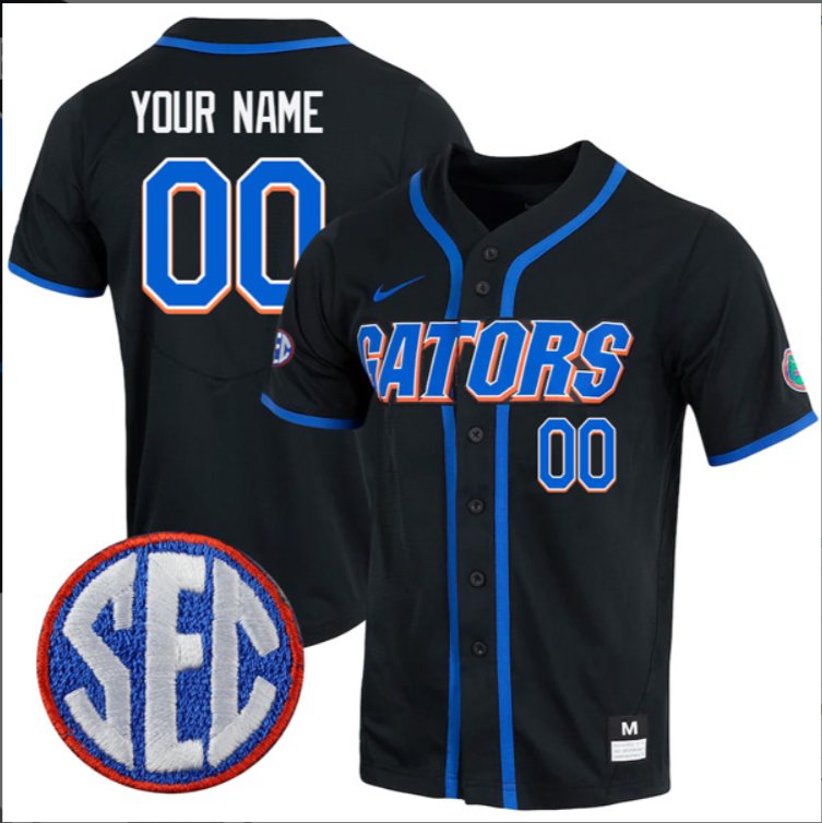 Custom Florida Gators College Baseball Game Jersey Black SEC Patch