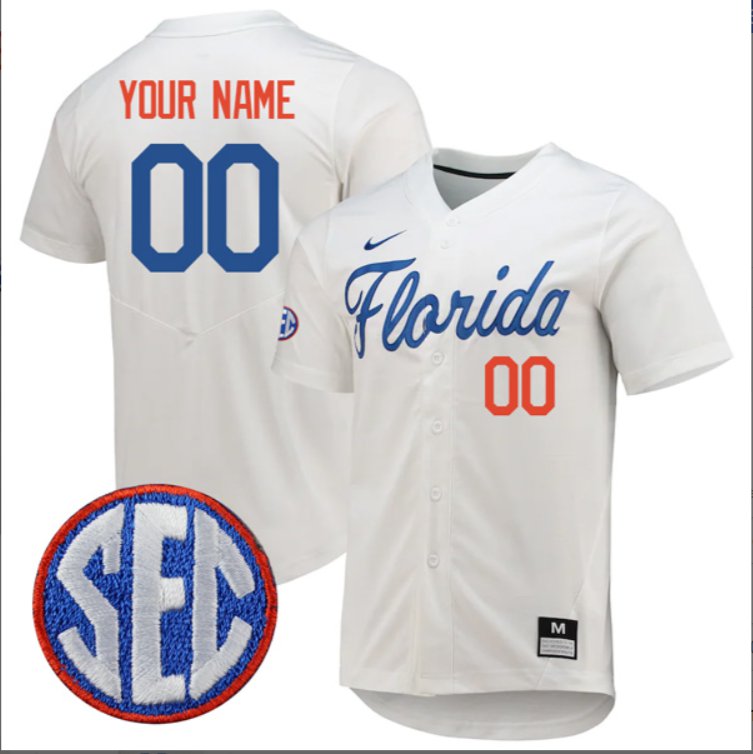 Custom Florida Gators College Baseball Game Jersey White SEC Patch