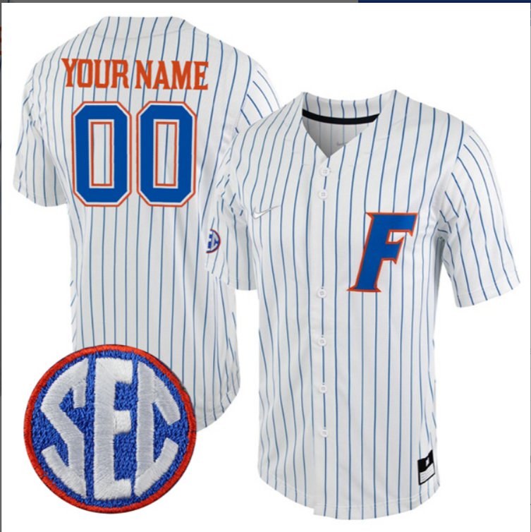 Custom Florida Gators College Baseball Game Jersey Pinstripe SEC Patch