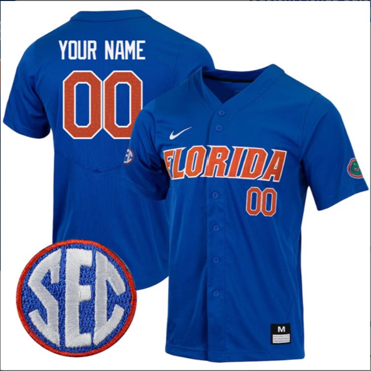 Custom Florida Gators College Baseball Game Jersey – Royal Blue SEC Patch