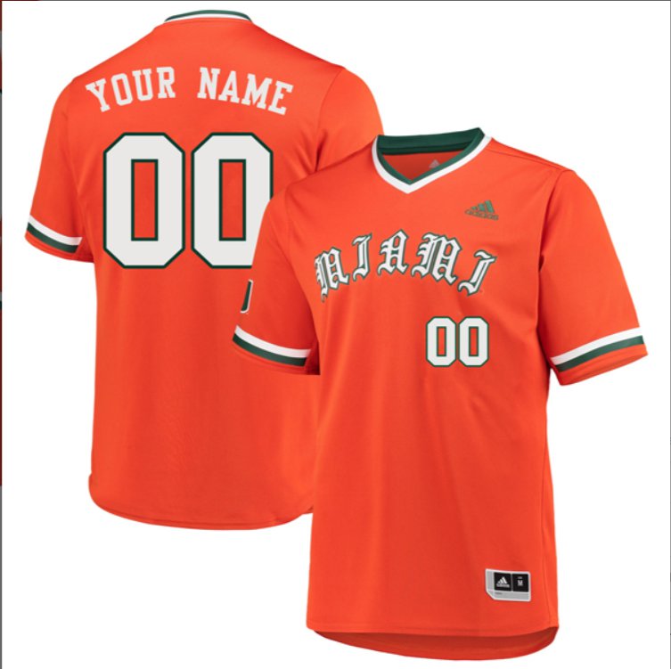 Custom Miami Hurricanes Baseball Orange Primegreen Jersey Stitched