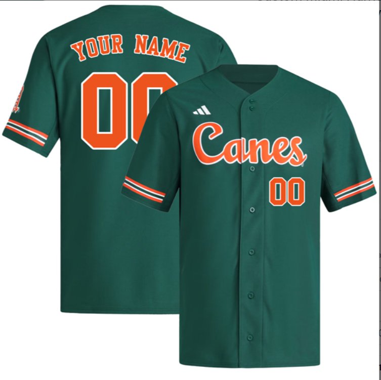 Custom Miami Hurricanes Baseball Green Reverse Retro Jersey Stitched