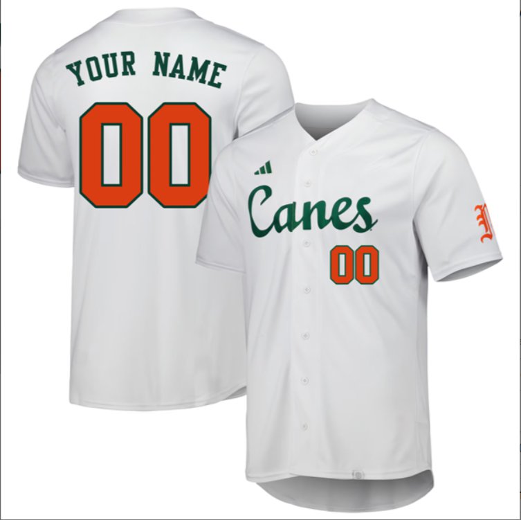 Custom Miami Hurricanes Baseball White Full Button Jersey All Stitched