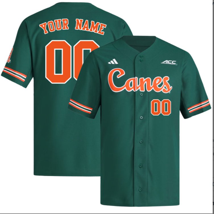 Custom Miami Hurricanes Baseball Green Reverse Retro Jersey Stitched ACC Patch