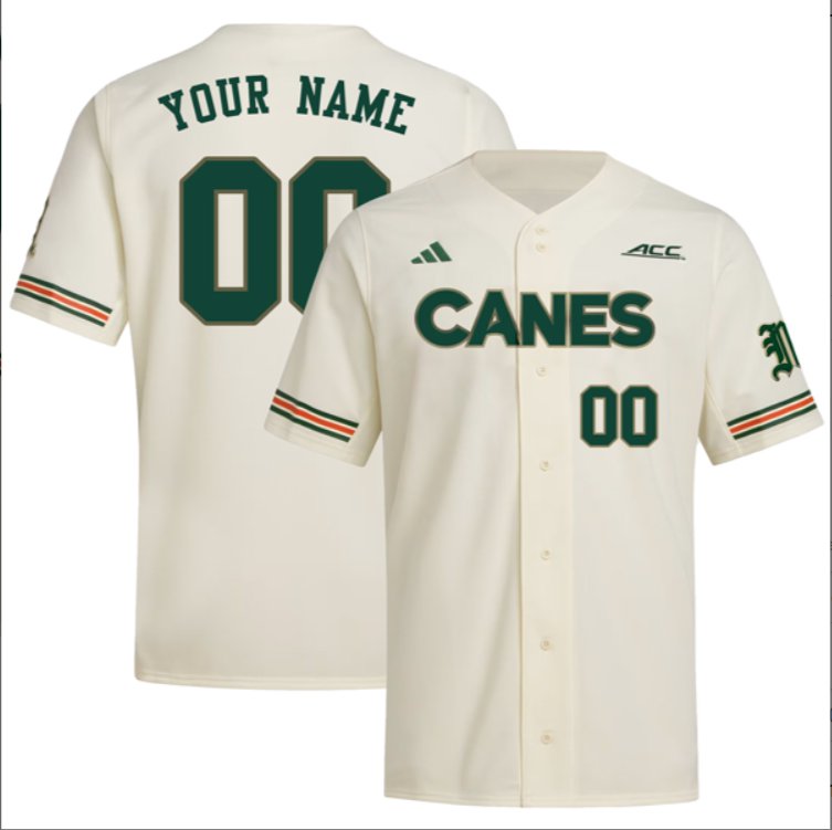 Custom Miami Hurricanes Baseball Cream Golden Trim Jersey Stitched ACC Patch