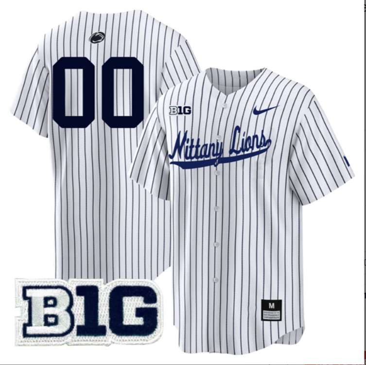 Custom Penn State Nittany Lions Baseball White Pinstripe Jersey B1G Patch