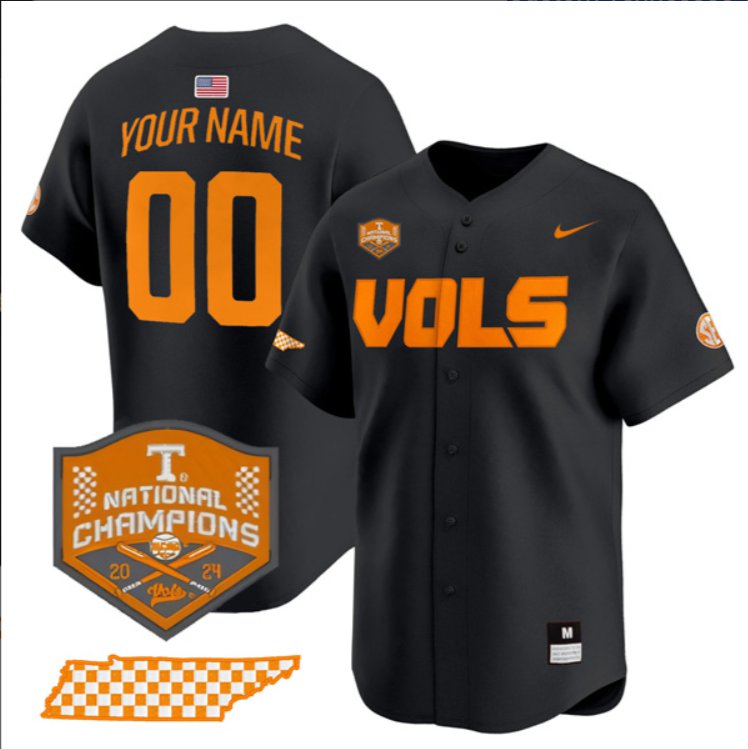 Custom Tennessee Volunteers Jersey College Baseball National Champions Black