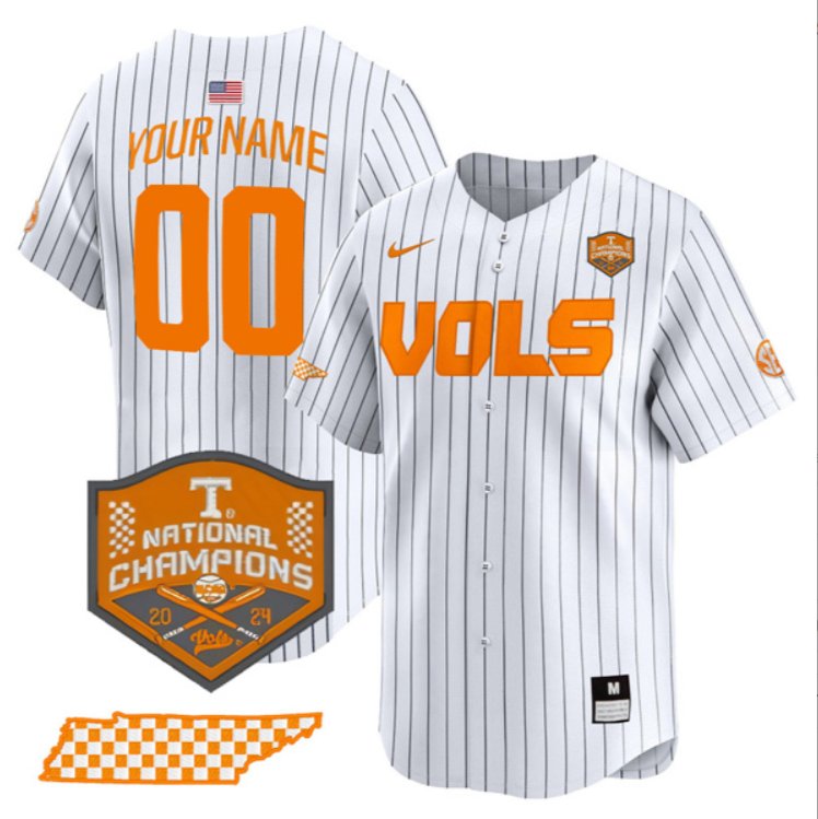 Custom Tennessee Vols Jersey College Baseball World Series Champions Pinstripe