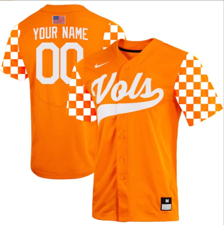 Custom Tennessee Vols Jersey College Baseball “Checkerboard” Stitched Orange