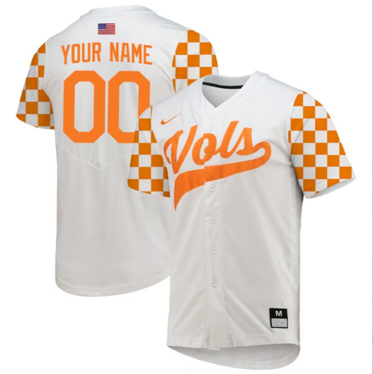 Custom Tennessee Vols Jersey College Baseball “Checkerboard” Stitched White