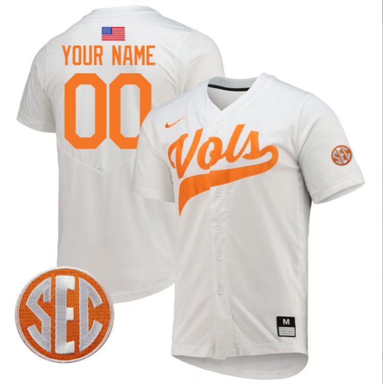 Custom Tennessee Volunteers Jersey College Baseball Stitched White SEC Patch
