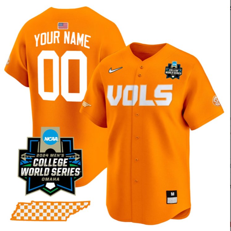 Custom Tennessee Volunteers Jersey 2024 College Baseball World Series Orange Stitched