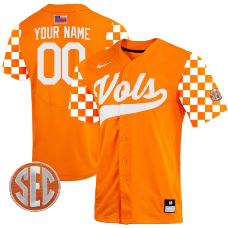 Custom Tennessee Vols Jersey Baseball “Checkerboard” Stitched Orange SEC Patch