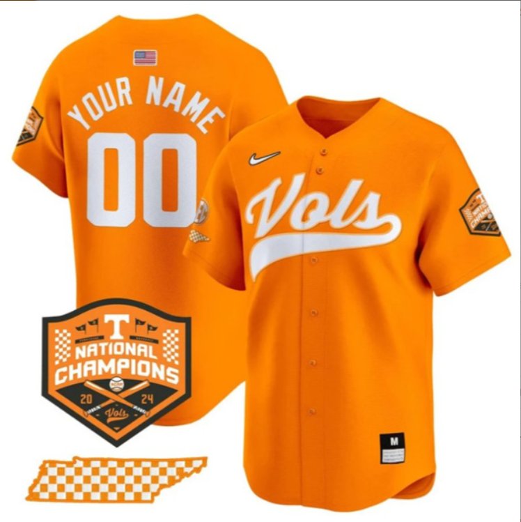 Custom Tennessee Vols 2024 College Baseball National Champions Orange Jersey