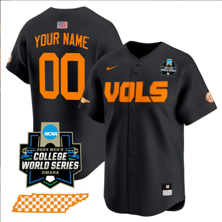 Custom Tennessee Volunteers 2024 College Baseball World Series Jersey – Black