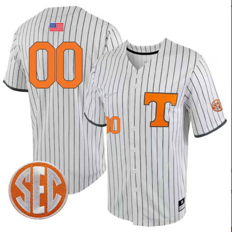 Tennessee Volunteers College Baseball Custom Number Jersey Pinstripe SEC Patch
