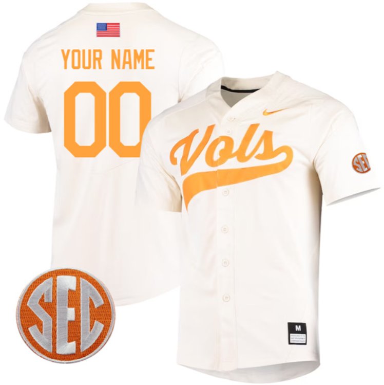 Custom Tennessee Volunteers Jersey College Baseball Stitched Cream SEC Patch